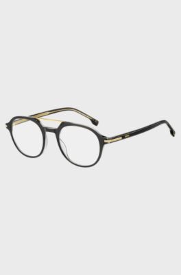 Black-acetate optical frames with gold-tone metal bridge, Grey