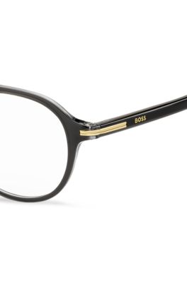 Black-acetate optical frames with gold-tone metal bridge, Grey