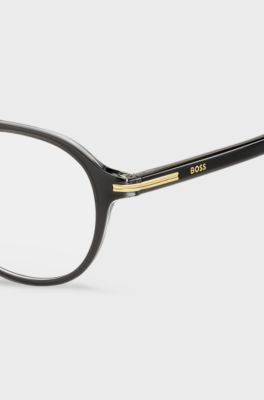 Monture optique en ac&eacute;tate noir avec pont en m&eacute;tal dor&eacute;, Gris