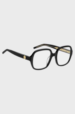 Occhiali da vista in acetato nero con monogramma Double B, Nero