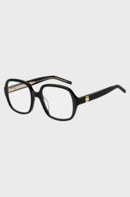 Occhiali da vista in acetato nero con monogramma Double B, Nero
