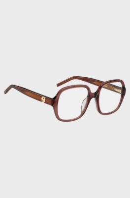 Occhiali da vista in acetato marrone con monogramma Double B, Marrone chiaro