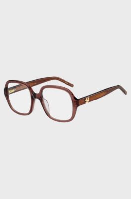 Occhiali da vista in acetato marrone con monogramma Double B, Marrone chiaro