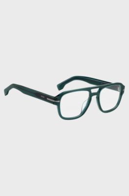 Green-acetate optical frames with double bridge, Blue
