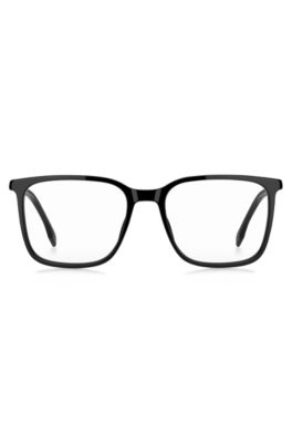 Black-acetate optical frames with metallic logo insert, Black