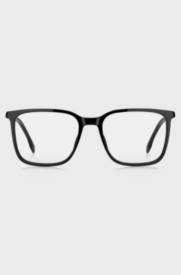 Black-acetate optical frames with metallic logo insert, Black