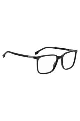 Black-acetate optical frames with metallic logo insert, Black