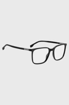 Black-acetate optical frames with metallic logo insert, Black