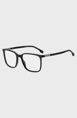Black-acetate optical frames with metallic logo insert, Black