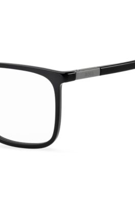 Black-acetate optical frames with metallic logo insert, Black