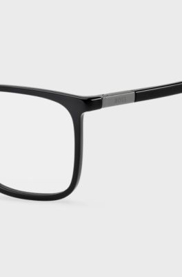 Black-acetate optical frames with metallic logo insert, Black
