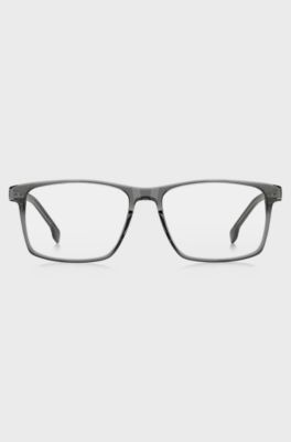 Occhiali da vista in acetato grigio con asta a righe, Grigio