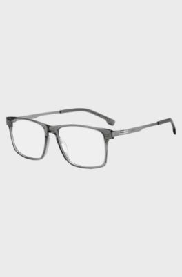 Occhiali da vista in acetato grigio con asta a righe, Grigio
