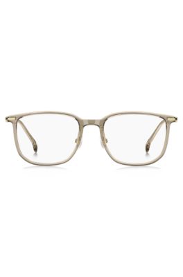 Occhiali da vista in acetato beige con aste color oro, Beige