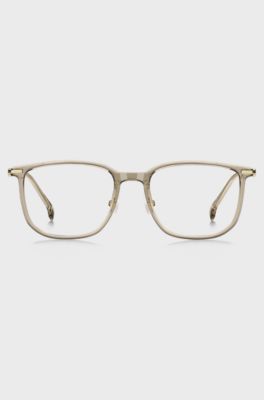 Occhiali da vista in acetato beige con aste color oro, Beige