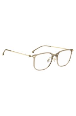 Occhiali da vista in acetato beige con aste color oro, Beige