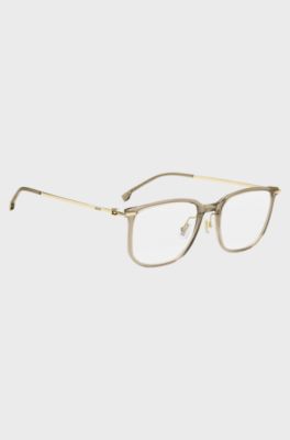 Occhiali da vista in acetato beige con aste color oro, Beige