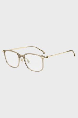 Brillenfassung aus beigem Acetat mit goldfarbenen B&uuml;geln, Beige