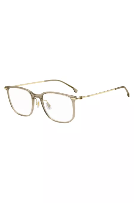 Monture optique en acétate beige avec branches dorées