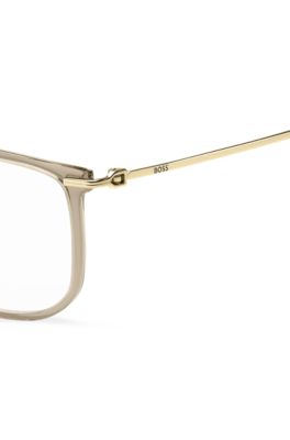 Occhiali da vista in acetato beige con aste color oro, Beige