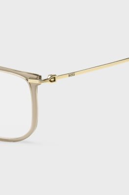 Occhiali da vista in acetato beige con aste color oro, Beige