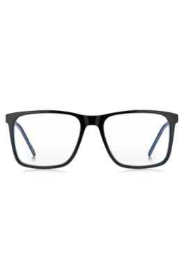 Black-acetate optical frames with contrast rubber logo, Black