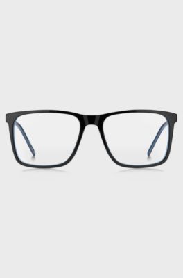 Black-acetate optical frames with contrast rubber logo, Black