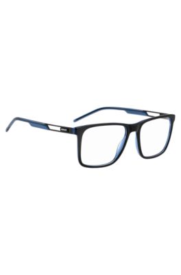 Black-acetate optical frames with contrast rubber logo, Black