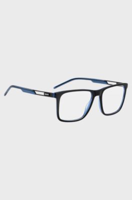 Black-acetate optical frames with contrast rubber logo, Black