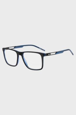 Black-acetate optical frames with contrast rubber logo, Black