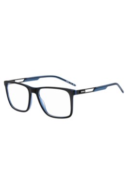 Black-acetate optical frames with contrast rubber logo