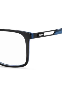 Black-acetate optical frames with contrast rubber logo, Black