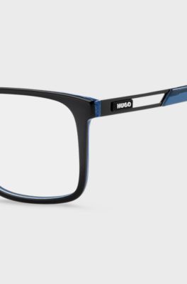 Black-acetate optical frames with contrast rubber logo, Black