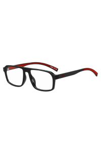 Montura para gafas graduadas de acetato negro con detalles rojos, Negro