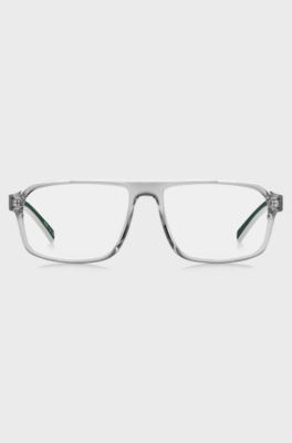Glas&ouml;gonb&aring;gar i transparent acetat med gr&ouml;na detaljer, Gr&aring;