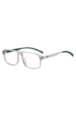 Montura para gafas graduadas de acetato transparente con detalles verdes, Gris