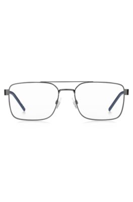 Metal optical frames with contrast rubber logo, Silver tone