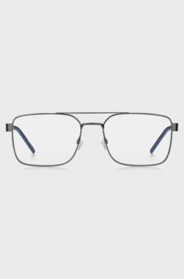 Metal optical frames with contrast rubber logo, Silver tone