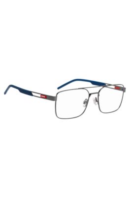 Metal optical frames with contrast rubber logo, Silver tone