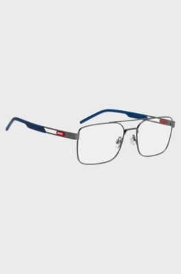 Monture optique en m&eacute;tal avec logo en gomme en contraste, Couleur argent&eacute;e