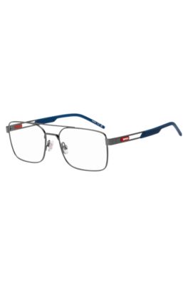 Metal optical frames with contrast rubber logo, Silver tone