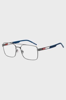 Metal optical frames with contrast rubber logo, Silver tone
