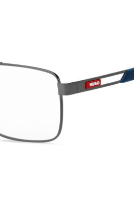 Metal optical frames with contrast rubber logo, Silver tone