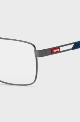 Metal optical frames with contrast rubber logo, Silver tone