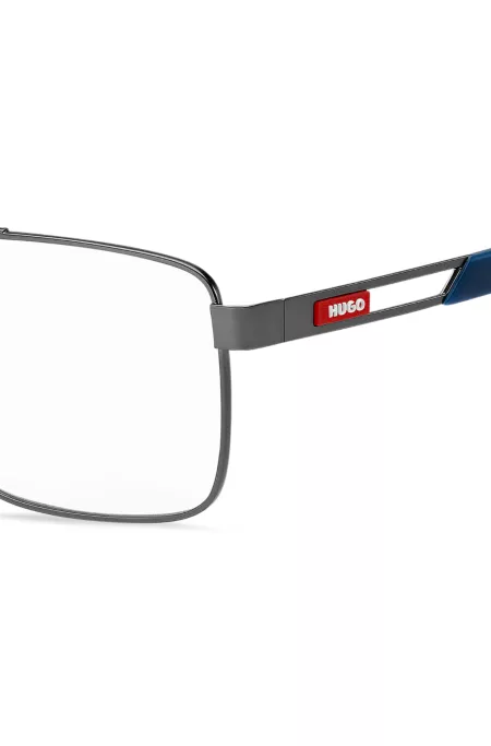 Monture optique en métal avec logo en gomme en contraste