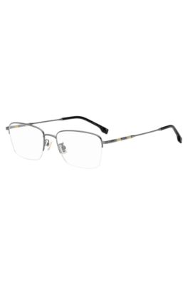 Half-rim optical frames with tubular temples, Grey