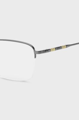Half-rim optical frames with tubular temples, Grey