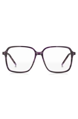 Violet-horn optical frames with temple logo, Purple Patterned