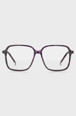 Occhiali da vista in corno viola con logo sulle aste, Viola a motivi