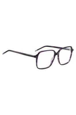 Violet-horn optical frames with temple logo, Purple Patterned